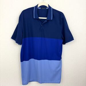 Greyson Mens Short Sleeve Polo Shirt Size L Wolf Pima Cotton Color Block Blue
